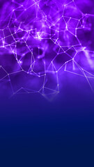 Abstract geometric background of connecting networks, dots and lights as a plexus in purple. 3D rendering.