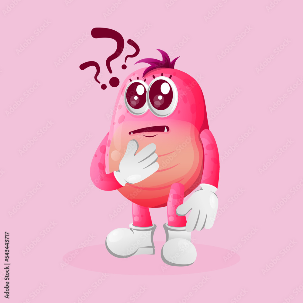 Poster Cute pink monster asking questions - Posters