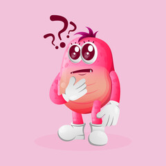 Cute pink monster asking questions