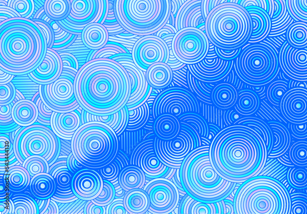 Poster Abstract winter holidays background with circles and lines of various widths in ice blue color for Christmas and New Years eve celebration. Optical illusion Christmas background.