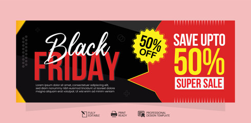 Black Friday Poster or Banner Design Template. Black Friday Super Sale. Black Friday Fashion Sale Banner Template