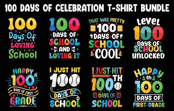 100th Days Of School T Shirt Bundle, Hundred Days T Shirt Design Set