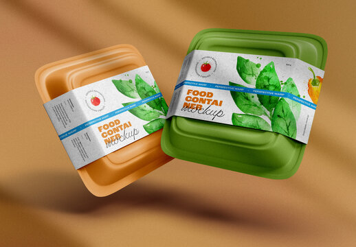 Food Tray Mockup Set &ndash; Realistic Dual Food Packaging on Beige Background &ndash; Designed for Fresh Food, Takeaway Meals, and Eco-Friendly Branding Projects