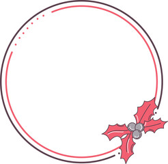 Round frame with holly in a transparent background. Png.