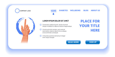 Diabetes. Medical company landing page, app. Patient information
