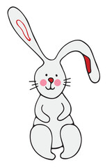 Cute Little rabbit. New Year.  Chinese 2023 year symbol. Year of hare. Cartoon mascot. Smiling adorable bunny character. Cute illustration of wild forest animal