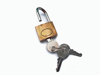 Open padlock and key on white background