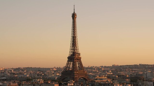 Eiffel tower golden hour during clear sky sunset. Centre Frame. 