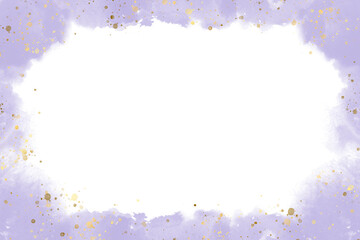 Fototapeta premium Light violet and luxury gold drops splash abstract watercolor frame background texture. High resolution colorful watercolor splash texture for cards, backgrounds, wall art, posters. Hand draw backdrop