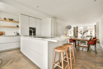 Spacious open plan apartment with living room and kitchen