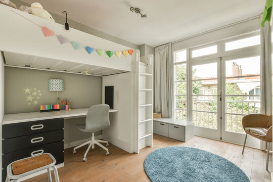 Children's room with a bunk bed in a bright modern flat