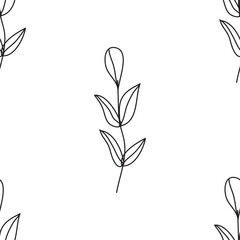 Obraz premium Seamless plant pattern. Botany. Homemade flowers. Cacti and succulents. Geometric shapes. Abstraction. Vector illustration of linear shapes. Vase. Scandinavian style of doodles.