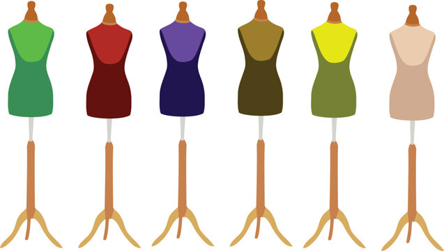 tailor's mannequins of various colors-