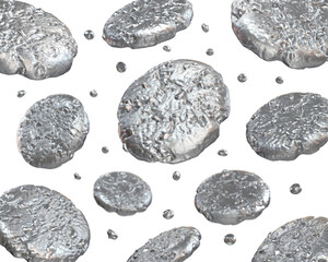 Flying silver cookies with chocolate chips on a white background, 3d render
