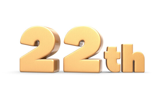 happy anniversary number 22th gold 3d render