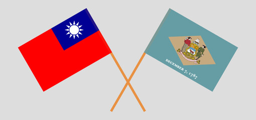 Crossed flags of Taiwan and The State of Delaware. Official colors. Correct proportion