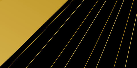 Modern abstract black background with glow and golden line composition