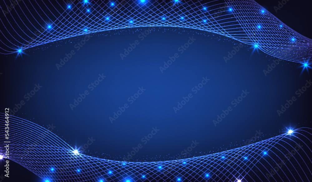 Leinwandbilder Technology futuristic of dynamic wave mesh line on dark blue background. Digital copy space for text information. Grid pattern form fractal vector background.
