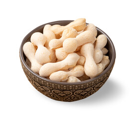 Traditional brazilian polvilho or starch biscuit on a bowl isolated over white background