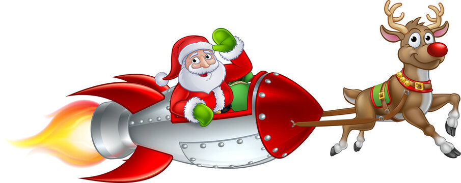 Santa Rocket Sleigh Christmas Cartoon