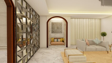 Ethnic Style living room interior 3d rendering AI generated
