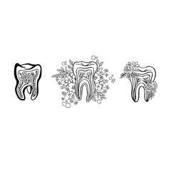 healthy teeth and oral hygiene, monochrome vector illustration
