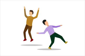 Fototapeta na wymiar Happy dancing people. Friends dance, club female and male dancers. Exciting music party, disco dancing friends character flat vector illustration. Vector illustration