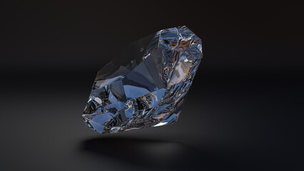 3D illustration or 3D rendering diamond or crystal isolated on black background.