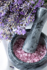 lavender spa sea salt and lavender flowers