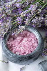 Obraz na płótnie Canvas lavender spa sea salt and lavender flowers