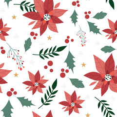 Christmas poinsettia flower seamless pattern