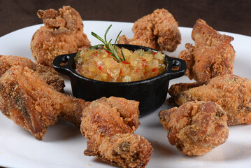 breaded and panko fried chicken served with sweet and sour chili sauce