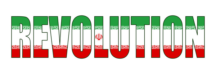 Iran, Wort Revolution mit iranischer Flagge, Frau, Leben, Freiheit, Freiheitskampf 2022