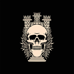 skull castle tattoo vector design