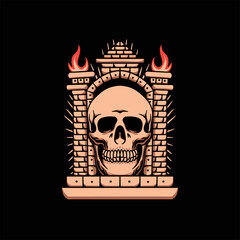 skull castle tattoo vector design