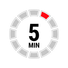 5 minute vector icon, stopwatch symbol, countdown. Isolated illustration with timer.