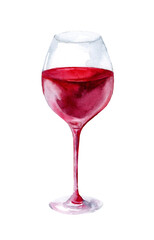 glass of red wine. Hand drawn watercolor painting isolated on white background