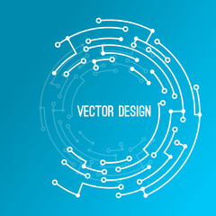 Abstract circle banner with high tech circuit frame texture. Vector electronic motherboard illustration.