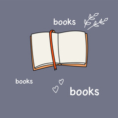 cute illustration i love books with open book
