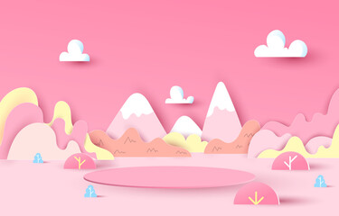 Podium for placing products. pink background