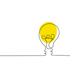 Vector electric light bulb icon in sketch style. Continuous line, editable contour.