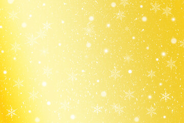 ゴールド背景に雪と雪の結晶。
冬のコンセプト背景。
