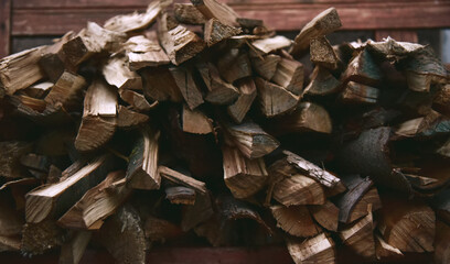 Stack of chopped firewood for home heating