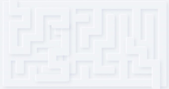 4k white maze with dynamic solution line. Abstract animation with soft shadow. 3d labyrinth pattern. Neumorphism ui style. Light grey wallpaper motion design. Blank animated illustration for business