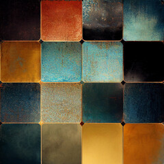 Copper, golden and dark blue pattern, pastel colors, geometric, vintage, elegant	
