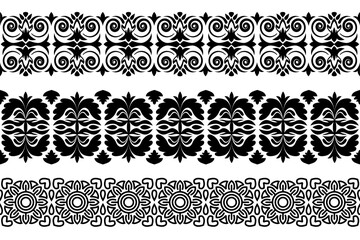 Black and white ornate trim pattern. Seamless monochrome lace. Endless repeating pattern.