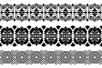 Black and white ornate trim pattern. Seamless monochrome lace. Endless repeating pattern.
