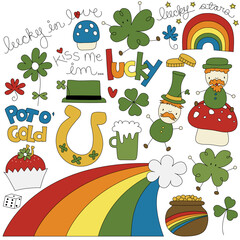 st patrick's day character doodle set