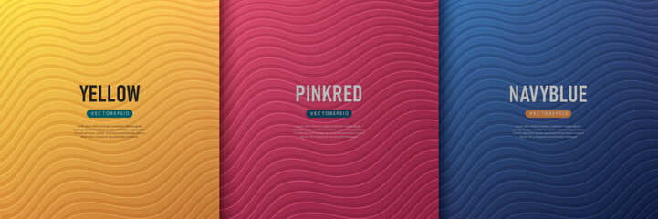 Set of abstract trendy color banner wavy pattern texture background. Yellow, pink red and dark blue in fluid liquid style. Minimal stripe lines on gradient color template design with copy space.