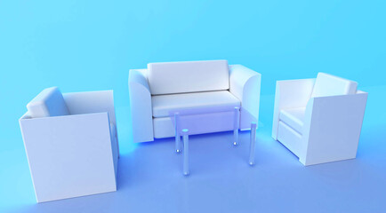 White sofa furniture isolated on white background. 3d rendering.
